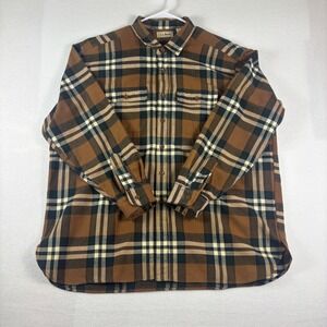 LL Bean 1912 Field Flannel Shirt Mens XXL Brown Black Plaid Cotton LS G028